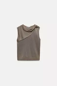 Вязаный топ с золотой аппликациями ZARA, кэмел