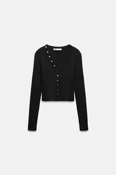 Вязаный топ с золотыми пуговицами ZARA, черный