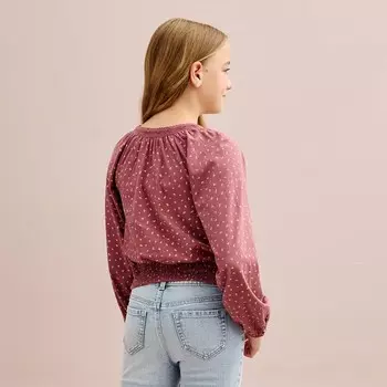 Вязаный топ SO с отделкой крючком для девочек 6–20 лет, стандартного размера и размера плюс, цвет Mauve Ditsy Floral