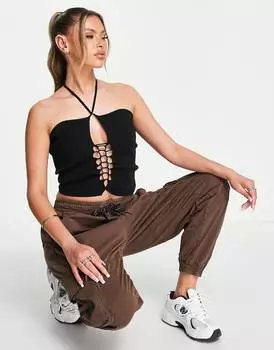 Вязаный топ со шнуровкой спереди ASOS DESIGN, черный