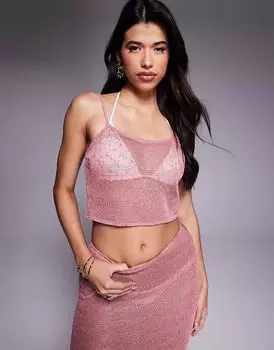 Вязаный топ South Beach с пайетками в цвете пыльно-розовый