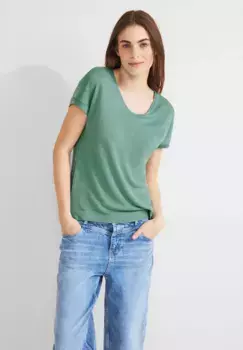 Вязаный топ STREET ONE "LTD QR V-Neck блестящая рубашка" с глубоким круглым вырезом, цвет Cloudy Aqua