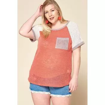 Вязаный топ-свитер с цветными блоками FASHNZFAB, оранжево-красный