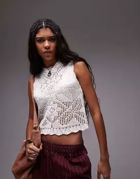 Вязаный топ Topshop с фестончатым краем, цвет слоновой кости