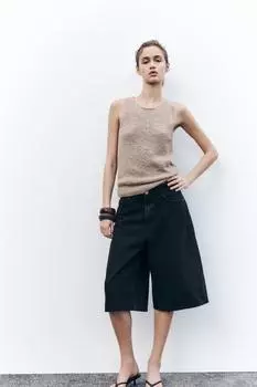 Вязаный топ в деревенском стиле ZARA, цвет SAND/BROWN