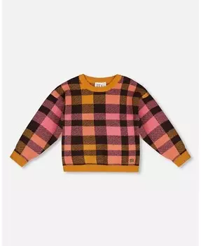 Вязаный топ в клетку для больших девочек пурпурного и коричневого цвета Deux Par Deux, розовый