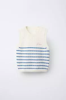 Вязаный топ в полоску ZARA, экрю