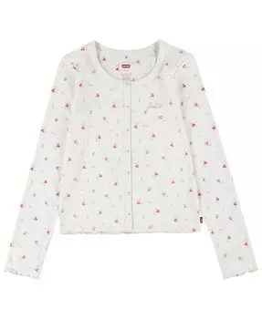 Вязаный топ в рубчик с длинными рукавами и овальным вырезом для больших девочек Levi's, белый