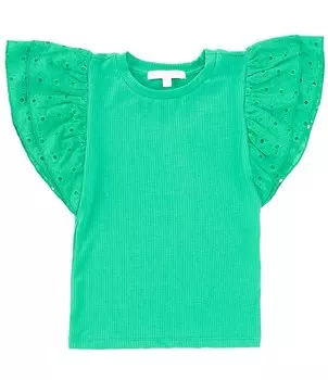 Вязаный топ в рубчик с оборками и рукавами Honey & Sparkle для больших девочек 7–16 лет, зеленый