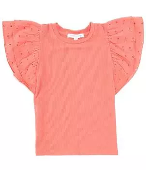 Вязаный топ в рубчик с оборками и рукавами Honey & Sparkle для больших девочек 7–16 лет, оранжевый