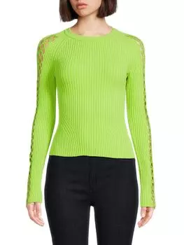 Вязаный топ в рубчик с рукавами крючком Solina Simkhai, лайм