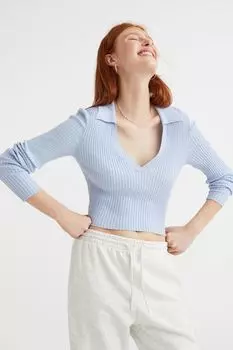 Вязаный топ в рубчик с воротником H&amp;M, светло-синий