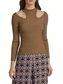 Вязаный топ в рубчик с вырезами Zimmermann, цвет Latte