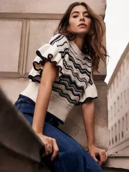 Вязаный топ в волнистую полоску Mint Velvet, цвет Ivory/Black