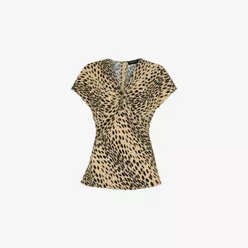 Вязаный топ Whistles с V-образным вырезом и леопардовым принтом, мультиколор