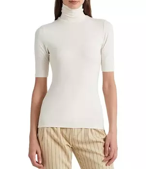 Вязаный трикотажный топ с воротником из джерси Lauren Ralph Lauren, слоновая кость