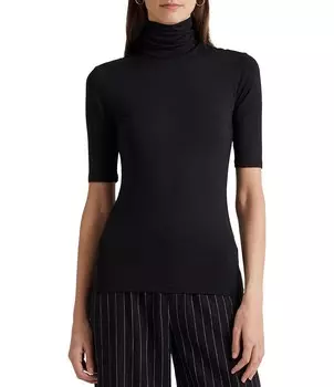 Вязаный трикотажный топ с воротником из джерси Lauren Ralph Lauren, черный