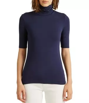 Вязаный трикотажный топ с воротником из джерси Lauren Ralph Lauren, синий