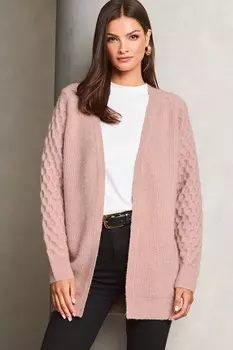 Вязаный удлиненный кардиган с сотами Lipsy, розовый