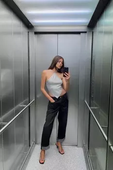 Вязаный укороченный топ с открытой спиной и стразами ZARA, серебряный