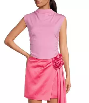 Вязаный укороченный топ с воротником-стойкой и рукавами Gianni Bini, розовый