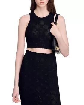 Вязаный укороченный топ Sandro, черный