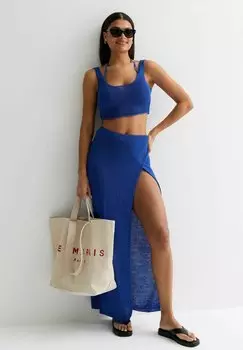 Вязаный укороченный вырез с овальным вырезом New Look, топ New Look, синий