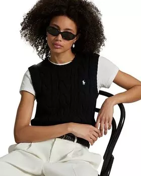 Вязаный укороченный жилет из хлопка Ralph Lauren, черный