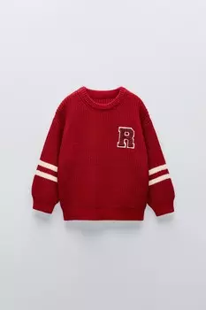 Вязаный университетский свитер ZARA, красный