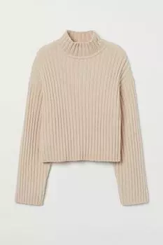 Вязаный в рубчик свитер из синели H&amp;M, светло-бежевый