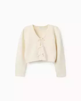 Вязаный жакет для девочек с бантами Zippy, белый