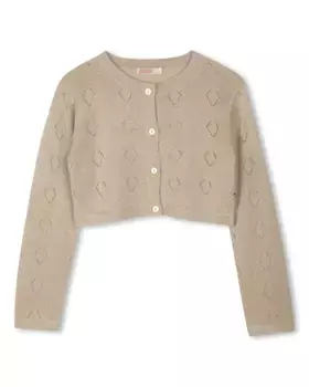 Вязаный жакет для девочки с ажурной застежкой и застежкой на пуговицы Billieblush, золотой