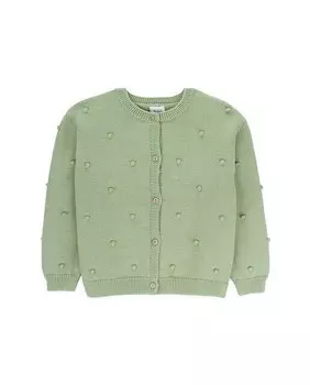 Вязаный жакет для девочки с круглым вырезом Knot, зеленый