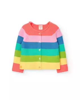 Вязаный жакет для девочки с круглым вырезом и застежкой на пуговицы Boboli, многоцветный