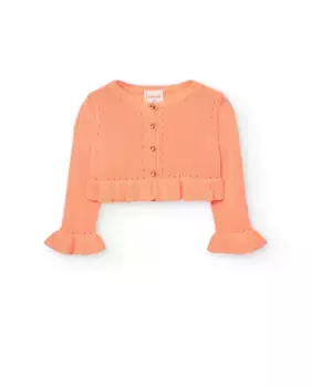 Вязаный жакет для девочки с круглым вырезом и рюшами Boboli, оранжевый
