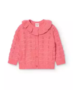 Вязаный жакет для девочки с рюшами и застежкой на пуговицы Boboli, розовый