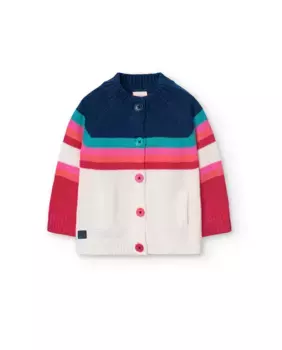 Вязаный жакет для девочки в полоску и застежкой на пуговицы Boboli, мультиколор