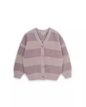 Вязаный жакет для девочки в полоску и застежкой на пуговицы KNOT, розовый