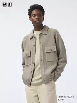 Вязаный жакет из овечьей шерсти Uniqlo, зеленый