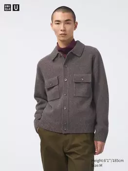 Вязаный жакет из овечьей шерсти Uniqlo, коричневый