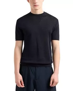 Вязаный жаккардовый свитер с коротким рукавом Emporio Armani, синий