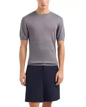 Вязаный жаккардовый свитер с короткими рукавами Emporio Armani, серый