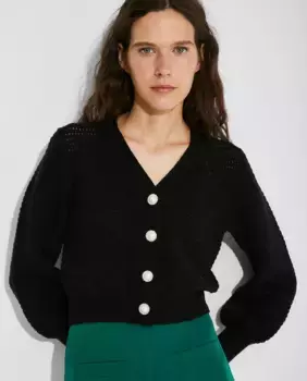 Вязаный женский кардиган с V-образным вырезом Nalle, черный