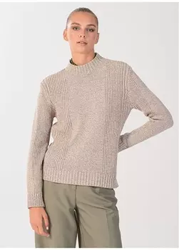 Вязаный женский свитер бежевого меланжевого цвета с круглым вырезом People By Fabrika