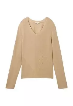 Вязаный женский свитер с V-образным вырезом TOM TAILOR, цвет Sandy Beige
