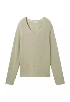Вязаный женский свитер с V-образным вырезом TOM TAILOR, цвет Desert Green