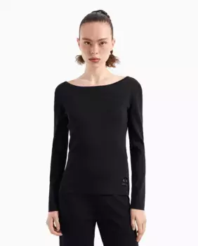 Вязаный женский топ с длинными рукавами и вырезом «лодочка» BLACK EDITION Capsule Armani Exchange, черный