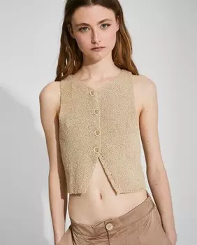 Вязаный женский топ с воротником-халтер Nalle, бежевый