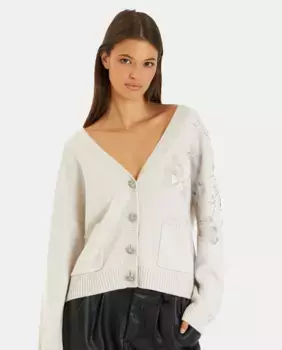 Вязаный женский жакет с декоративной вышивкой Alma en Pena, коричневый