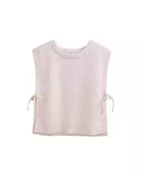 Вязаный жилет для девочки бежевого цвета с завязками по бокам Dadati, цвет Natural